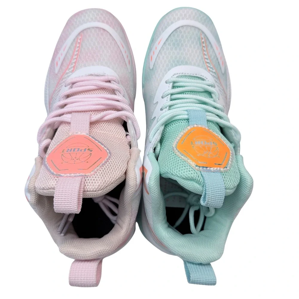 Mismatched Pastel Basketball Sneakers Pink Teal Mesh Sport Shoes US 6.5